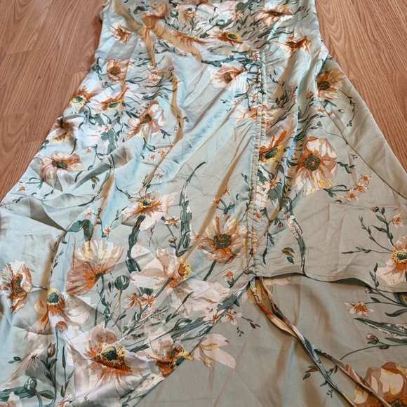 Cider Asymmetrical Floral Dress in Green and Brown - Picture 2 of 6